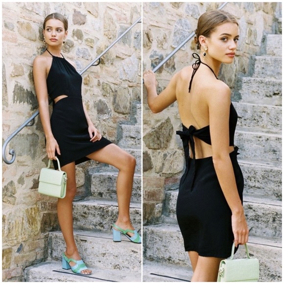 Jan Gia Cutout Halter Black Mini Dress 